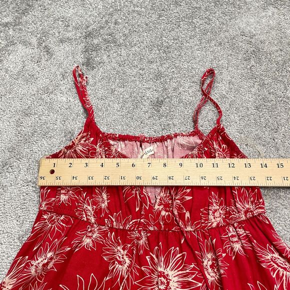 Rewind Linen Blend A-Line Sun Dress Womens Large Red Floral Spaghetti Strap Boho - Picture 10 of 12